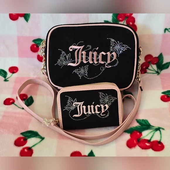 Juicy Couture Black Butterfly Purse and Wallet Set - Picture 1 of 7